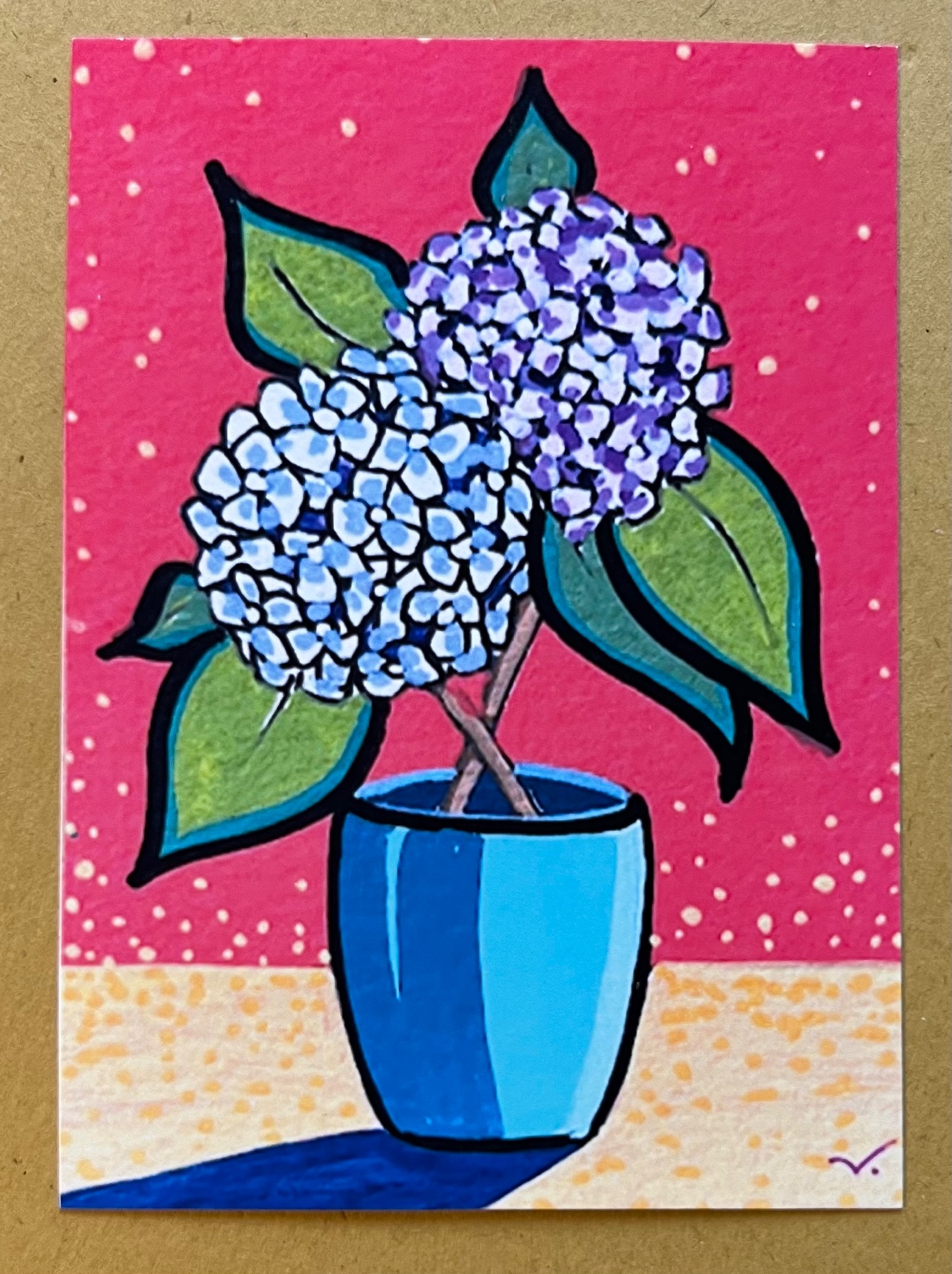 Modern Vase with Flowers -Hydrangeas Acrylic on Paper by The Art Auditor aceo art card