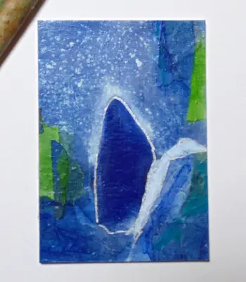 Mary ACEO collage original art watercolor ink paper aceo art card thumbnail 2