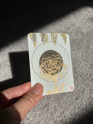 Distressed Rose | flower floral botanical outline in gold transfer foil and black ink illustration aceo art card thumbnail 2