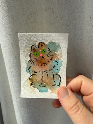 Brown Kitty aceo art card thumbnail 2