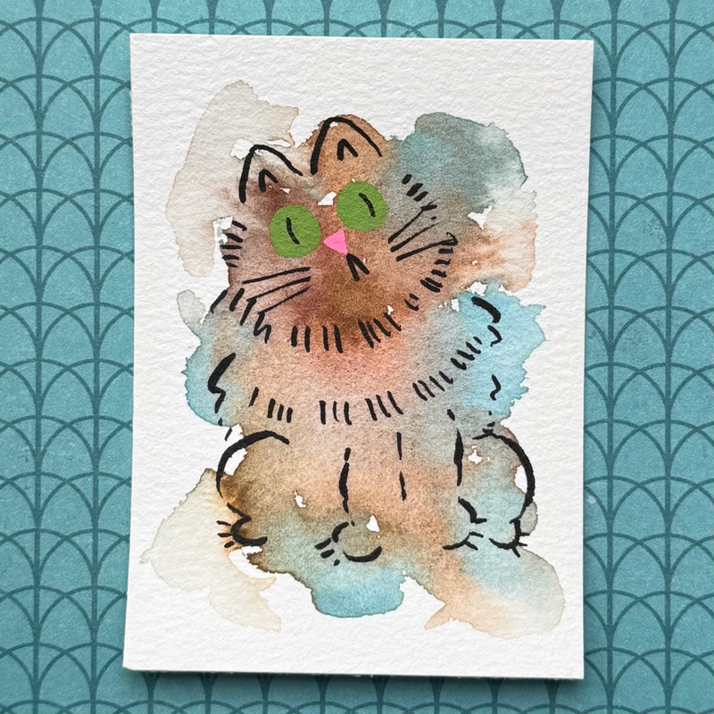Brown Kitty aceo art card