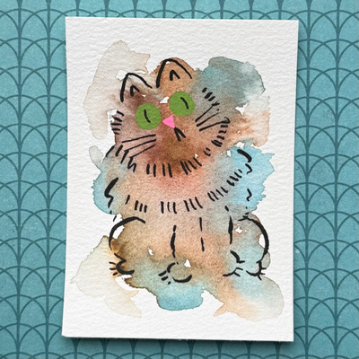 Brown Kitty aceo art card thumbnail 1