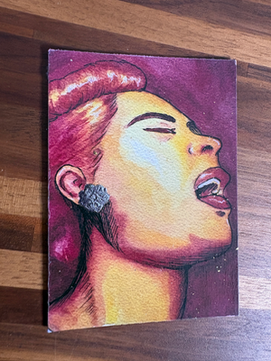 Billie Holiday OOAK Gold Leaf Embellished ACEO aceo art card thumbnail 1