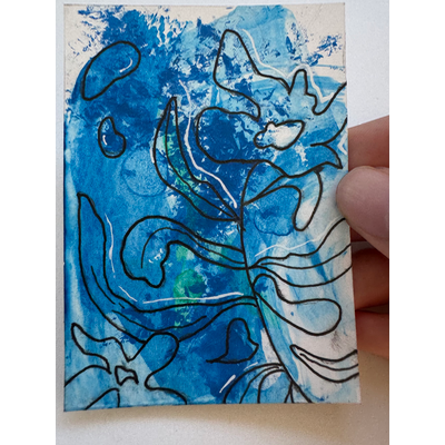 ACEO original miniature acrylic painting, abstract, "Floral Daydream," 2.5"x3.5" aceo art card thumbnail 2