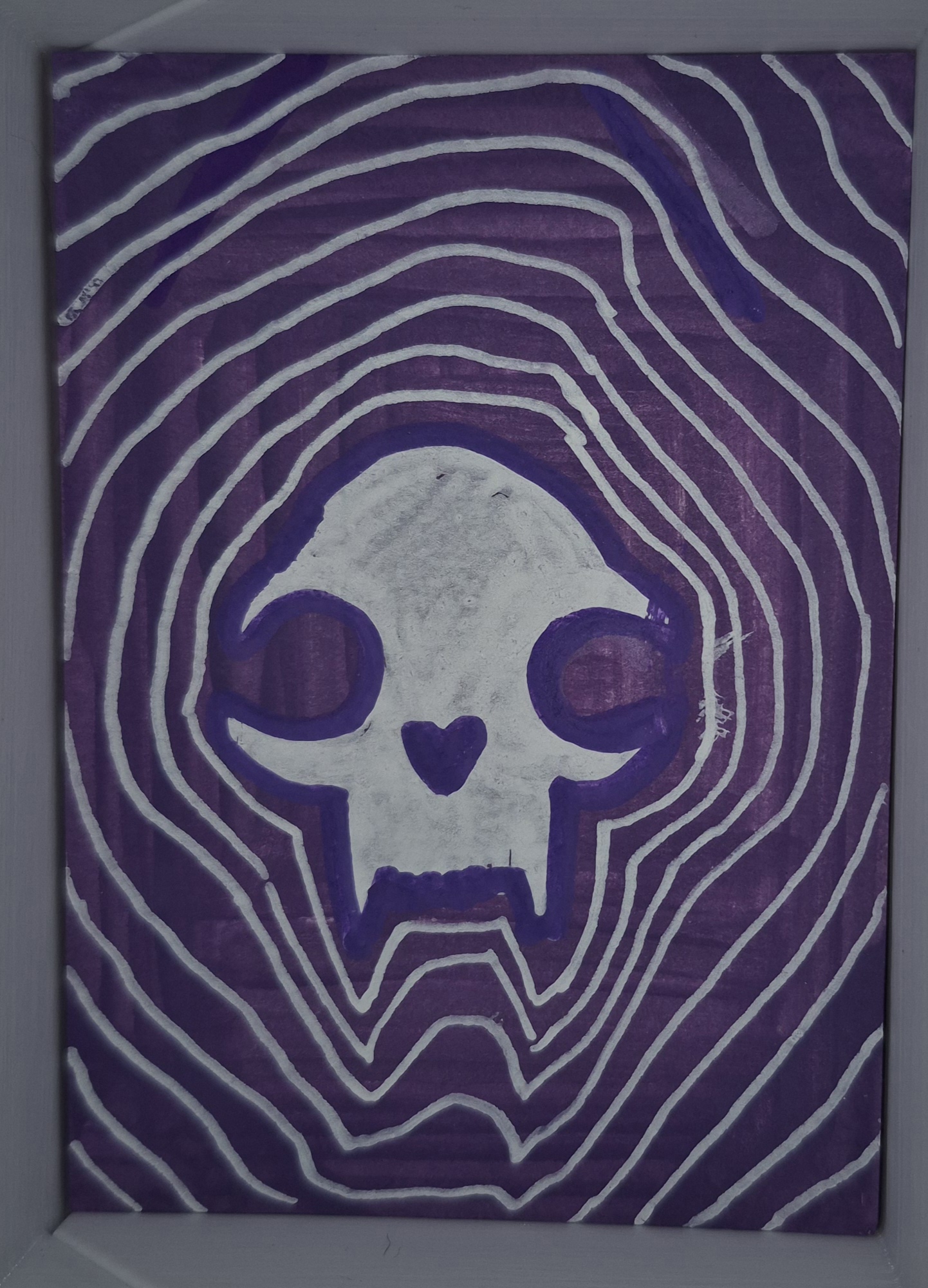 Lined Cat Skull aceo art card