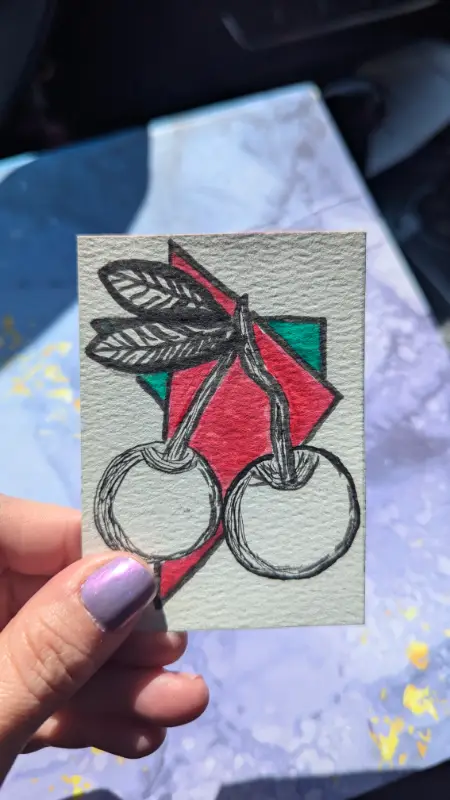 Geometric Cherry aceo art card