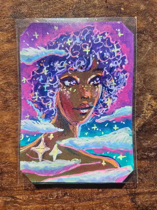Starry Curls aceo art card