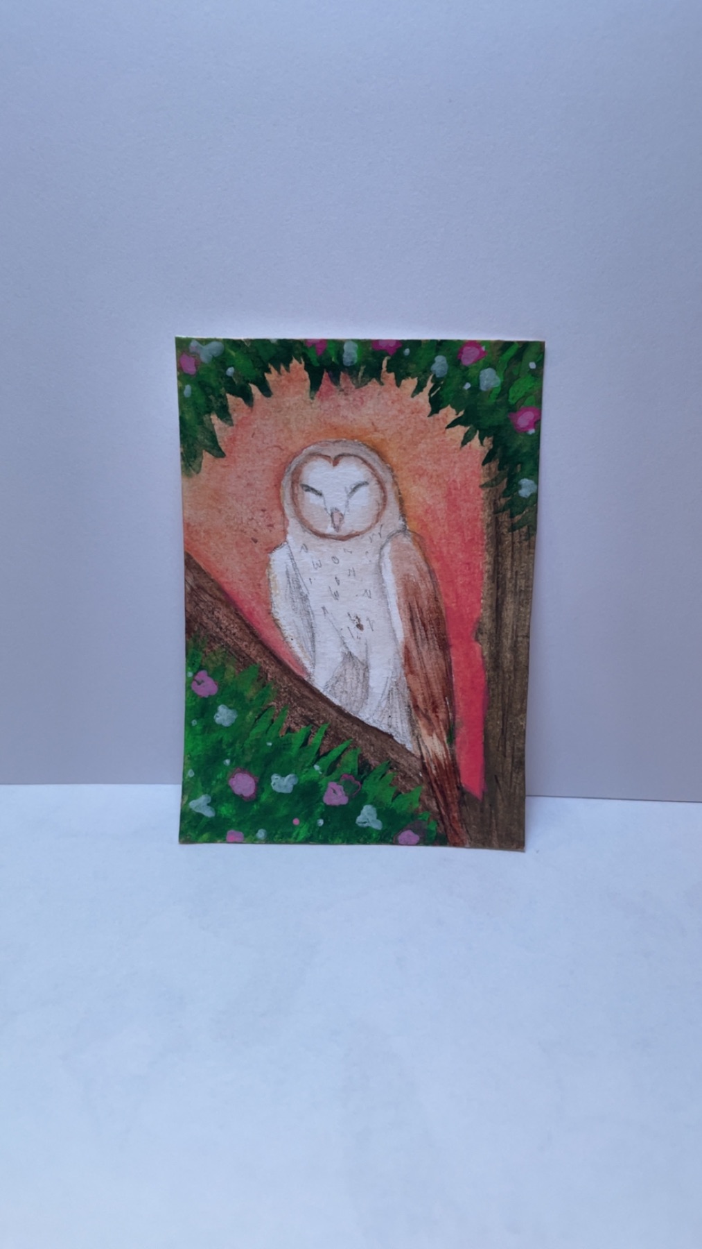 Owl in the trees aceo art card