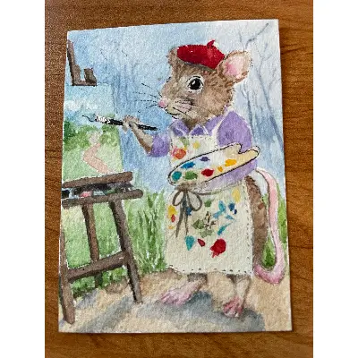 Mousie the plein air Artist aceo art card thumbnail 2