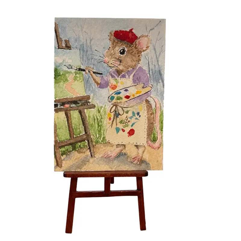 Mousie the plein air Artist aceo art card