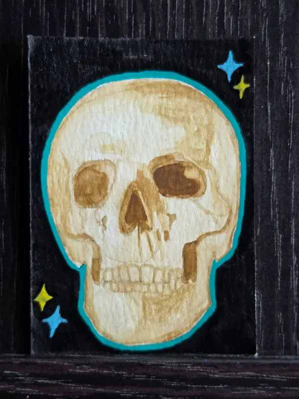 Watercolor Skull aceo art card