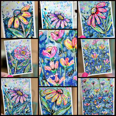 Confetti Flowers aceo art card thumbnail 5
