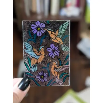 3 Hummingbirds aceo art card thumbnail 2