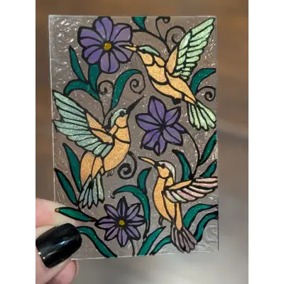 3 Hummingbirds aceo art card thumbnail 1