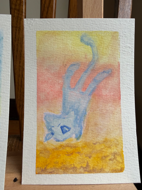 Mew Playing in the Evening Clouds (2/2) aceo art card