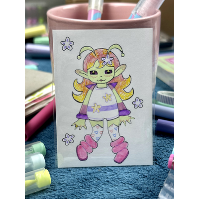 Kawaii Alien aceo art card thumbnail 1