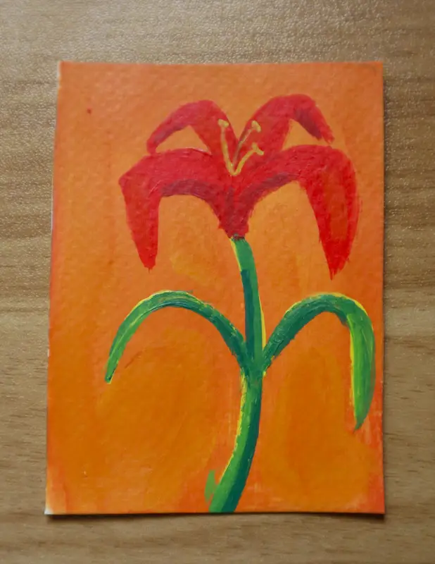 "Red Four Petal" aceo art card