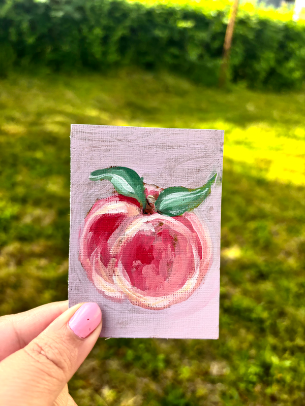 “Purple Peach” Fruit Acrylic Painting aceo art card