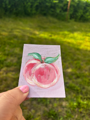 “Purple Peach” Fruit Acrylic Painting aceo art card thumbnail 3