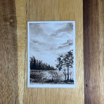 ACEO Watercolor, Landscape, Original, Marsh, “Sepia Landscape”, 3.5x2.5in,By Lark Watercolor and Art aceo art card thumbnail 4