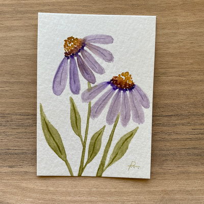 Twin Coneflowers aceo art card thumbnail 1