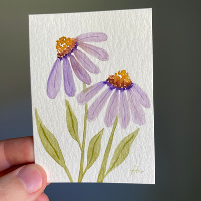 Twin Coneflowers aceo art card thumbnail 2