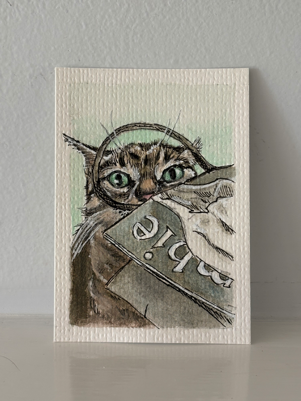 ACEO original, Abercrombie & Cat aceo art card
