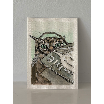 ACEO original, Abercrombie & Cat aceo art card thumbnail 2
