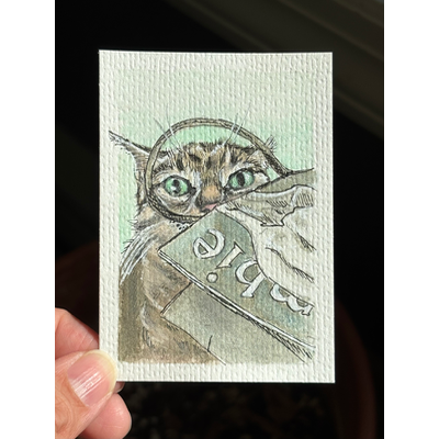 ACEO original, Abercrombie & Cat aceo art card thumbnail 1