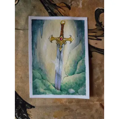 Legendary Sword of the Fallen - Original ACEO aceo art card thumbnail 2