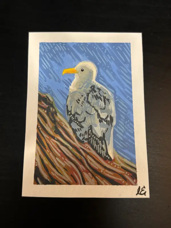 Seagull - Artist Trading Card ORIGINAL (1/1) - OilsByEast aceo art card