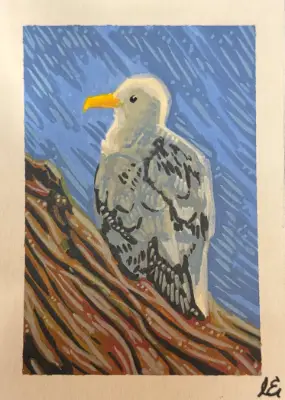Seagull - Artist Trading Card ORIGINAL (1/1) - OilsByEast aceo art card thumbnail 2