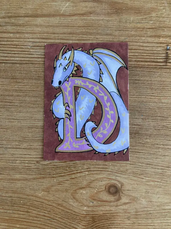 Dragon Illuminated Letter D aceo art card