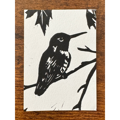 Little Hummingbird #1 - Hand-Carved Block Print aceo art card thumbnail 1