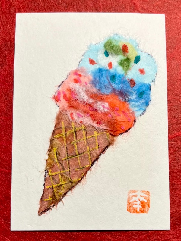 Japanese Washi art- Ice cream cone aceo art card