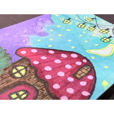 Whimsical Fairy Mushroom Cottage aceo art card thumbnail 2