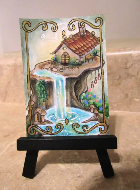 Enchanted Whisperfall Cottage aceo art card