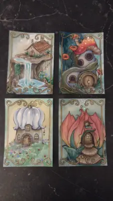 Enchanted Whisperfall Cottage - Enchanted Fae House Series aceo art card thumbnail 4