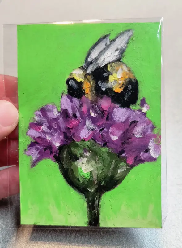 Bumblebee on Purple Flower aceo art card