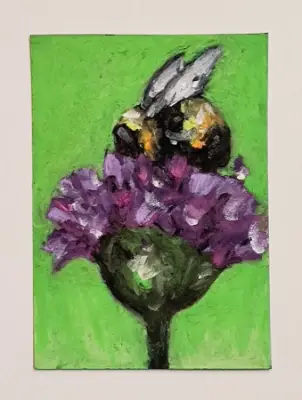 Bumblebee on Purple Flower aceo art card thumbnail 2