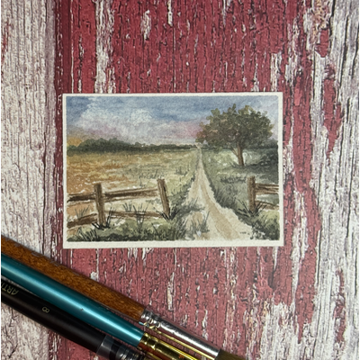 ACEO Watercolor, Landscape, Original, Marsh, “Property Fence”, 3.5x2.5in, By Lark Watercolor aceo art card thumbnail 3