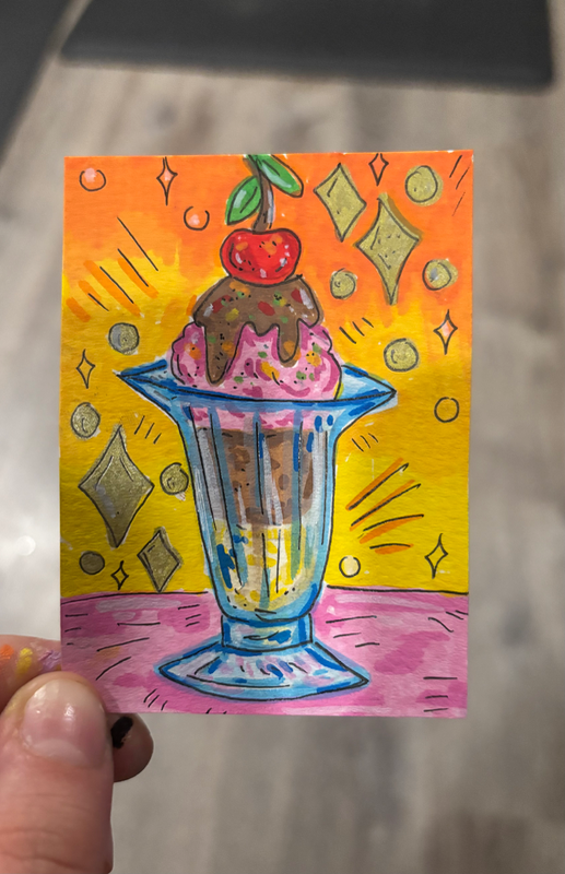 Ice Cream Sundae aceo art card