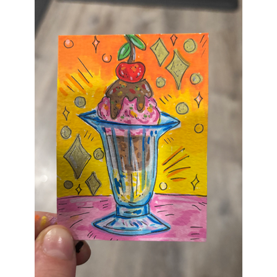 Ice Cream Sundae aceo art card thumbnail 1