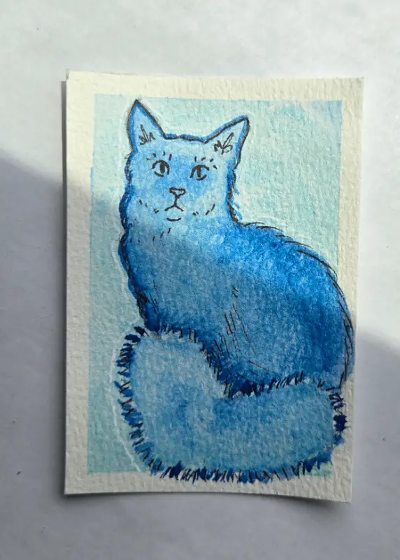 Watercolor Blue Cat Series 3/4 aceo art card