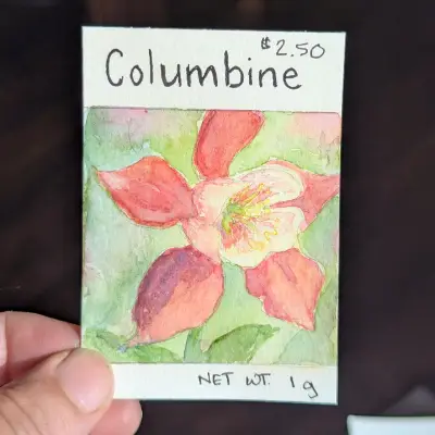 Columbine Seed Packet ACEO aceo art card thumbnail 2