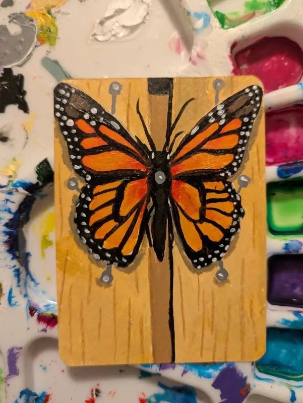 Pinned monarch butterfly aceo art card