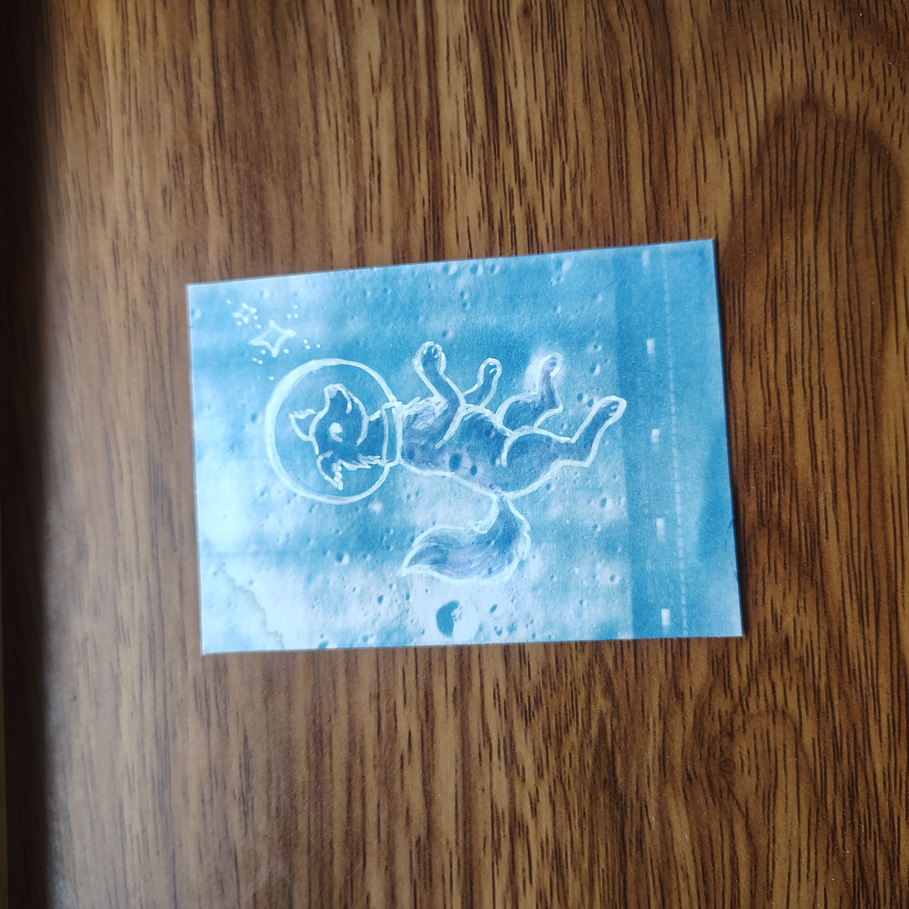 Laika, Dog Among the Stars, lunar cyanotype mixed media aceo art card thumbnail 2