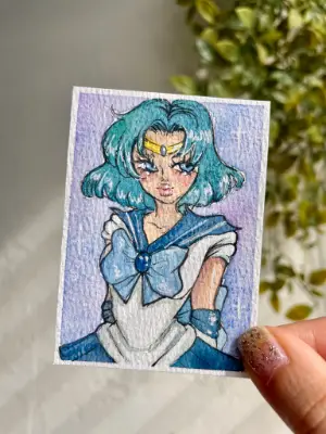 Sailor Mercury from Sailor Moon aceo art card thumbnail 2