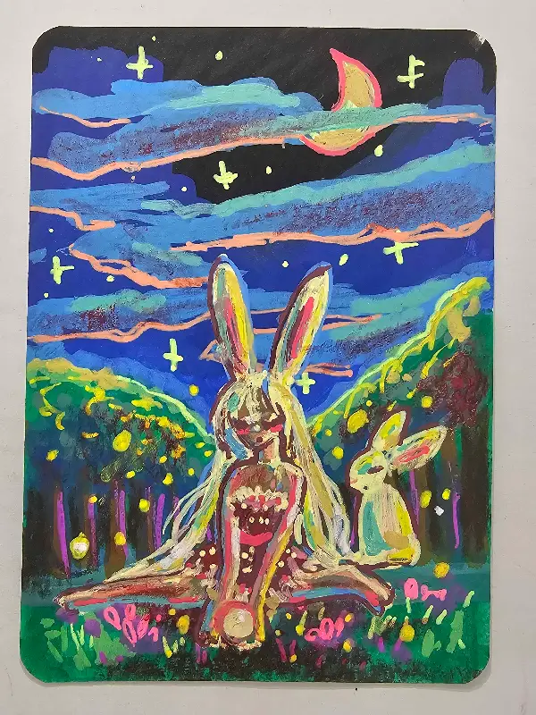 Moon Bunnies aceo art card