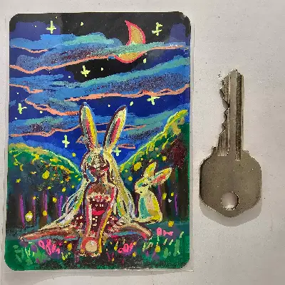 Moon Bunnies aceo art card thumbnail 2